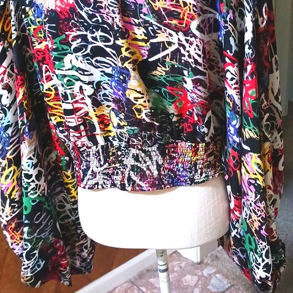 TRUTH Balloon Sleeve Multi-Color V-Cut Crop Top Plus Size 2X - Picture 7 of 10